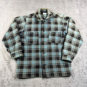 Champion Flannel Shirt Mens Medium Blue Plaid Vtg 70s Heavy Button Up Workwear